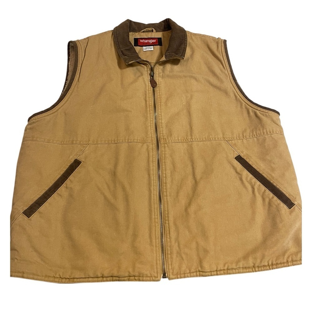 VINTAGE WRANGLER HERO FAUX SHERPA TAN LINED INSULATED VEST SZ LG EUC